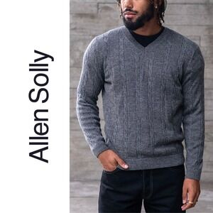 Allen Solly, Men's XXL Gray Cable Knit‎ V-Neck 100% Cashmere Sweater